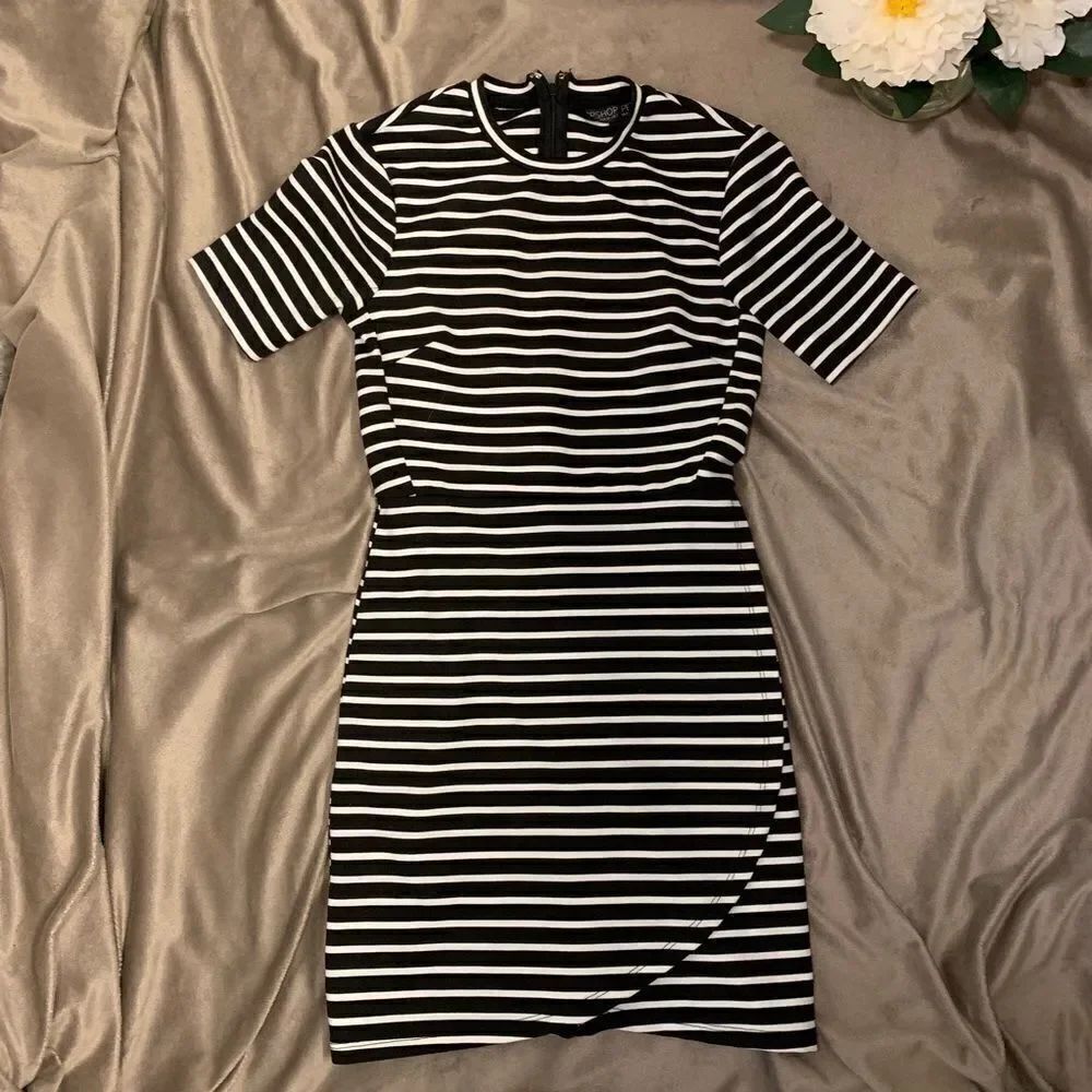 Topshop striped faux wrap dress